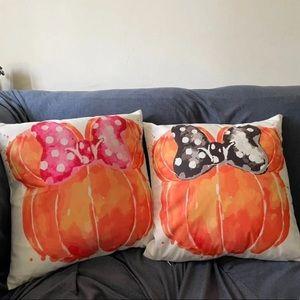 2pc Set Pumpkin Minnie Polka Dot Black Pink Bow Decorative Throw Pillow Cushion